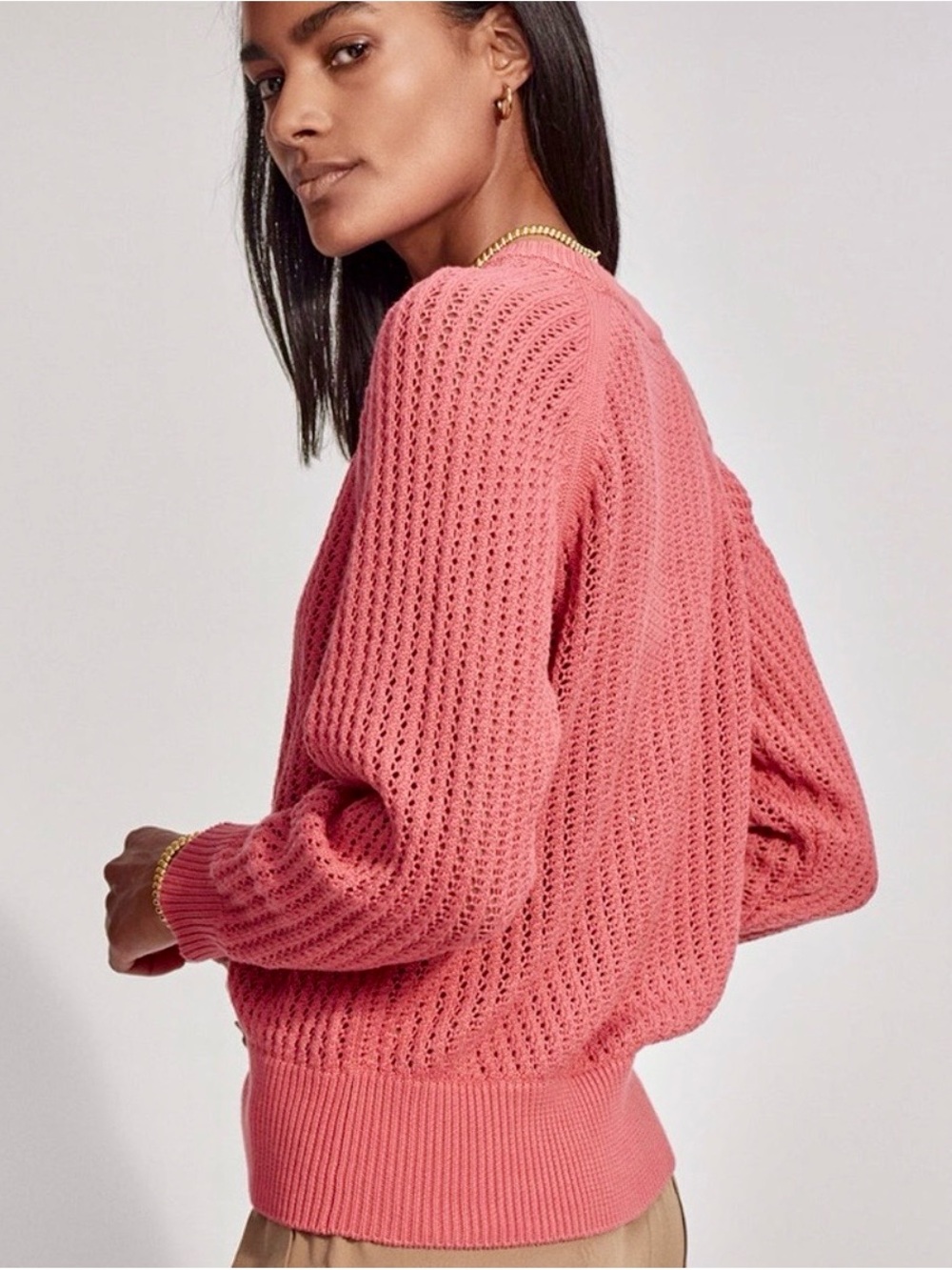 Varley Clay Knit Sweater Womens Size S Relaxed Fit Long Sleeve Crew Neck Coral